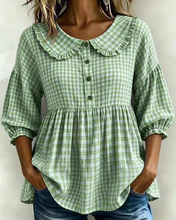 Bluse Peter Pan Krage Rutete Midjekniping