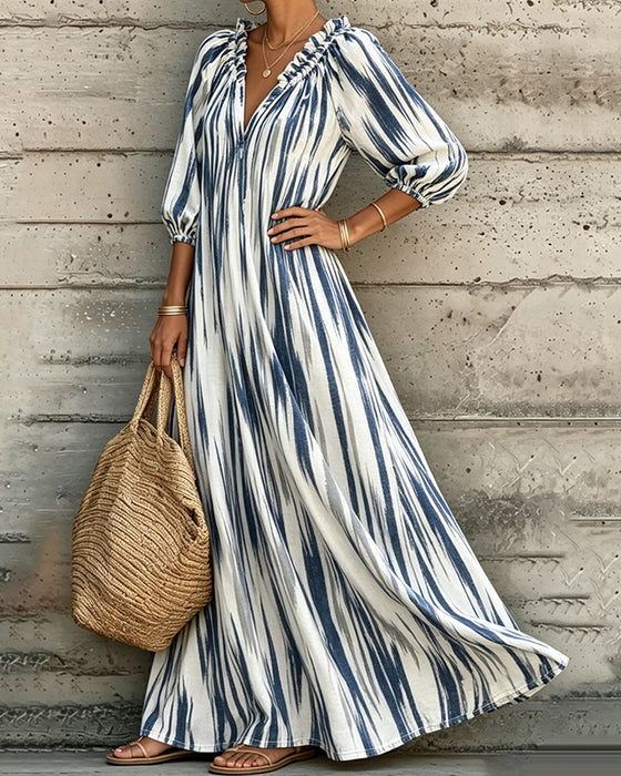 Kjole Tie-Dye V-Hals Puffererme Lang Resort