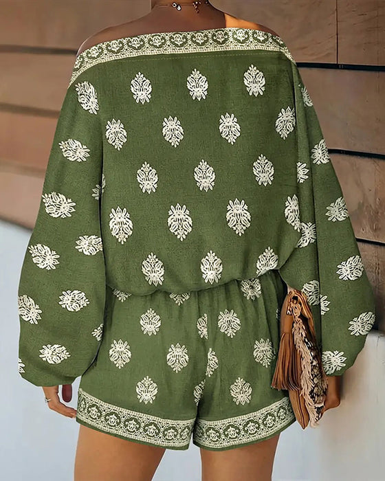 Sett Kvinner 2 Deler Antrekk Boho Topp Og Shorts