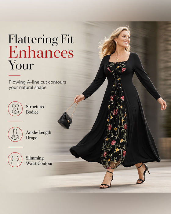 Kjole Firkantet Hals Rose Spliced Maxi