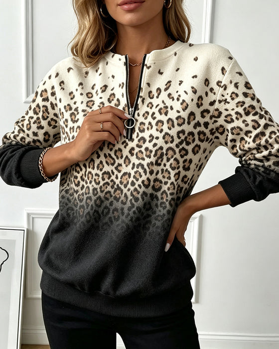 Sweatshirt Glidelås Gradient Leopardskinnsmønster