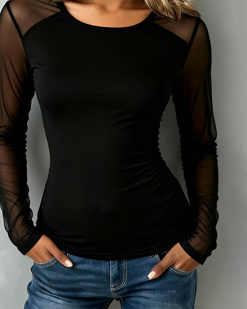 Blus Mesh Langærmet Slim-Fit
