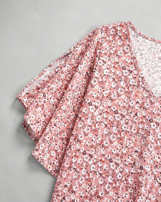 Bluse V-Hals Blomstrende Off-Shoulder Flutter Erme
