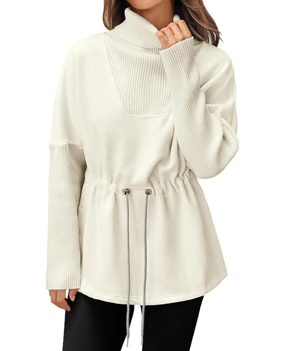 Sweatshirt Høy Krage Lang Erme Midje Snor