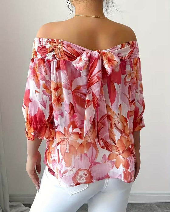 Bluse Off-Shoulder Trykk Boble Erme