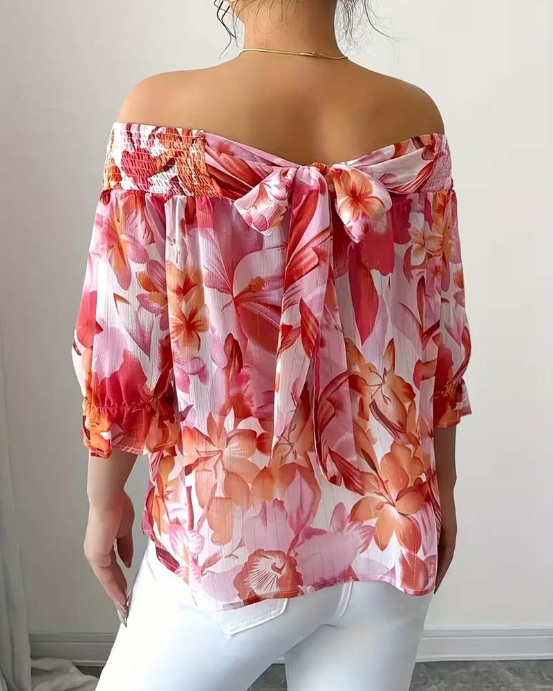 Bluse Off-Shoulder Trykk Boble Erme