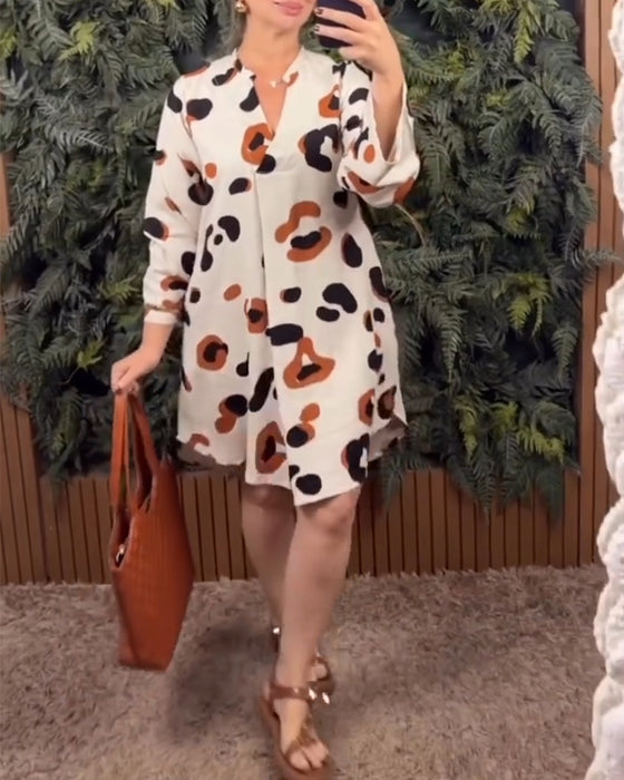 Kjole Trykket Lang Erme Løs