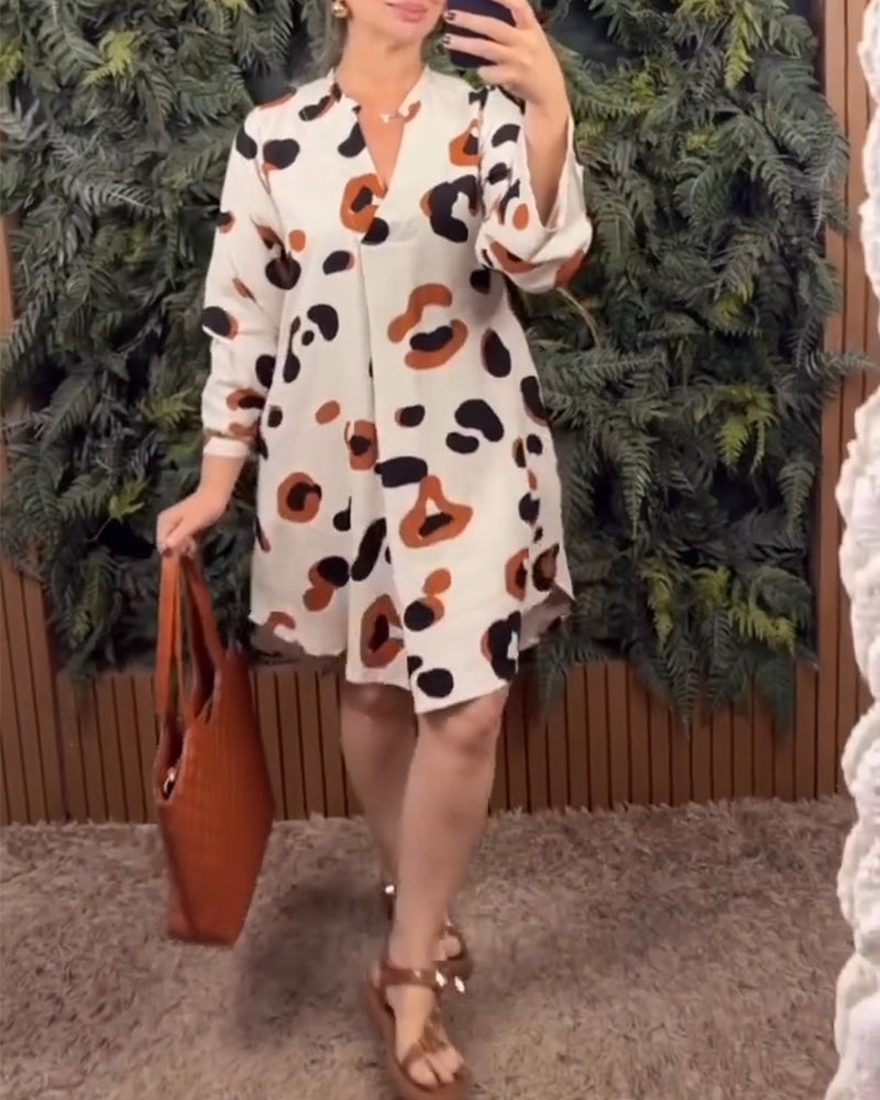 Kjole Trykket Lang Erme Løs