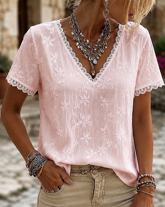 Bluse V-Hals Blonder Kort Erme
