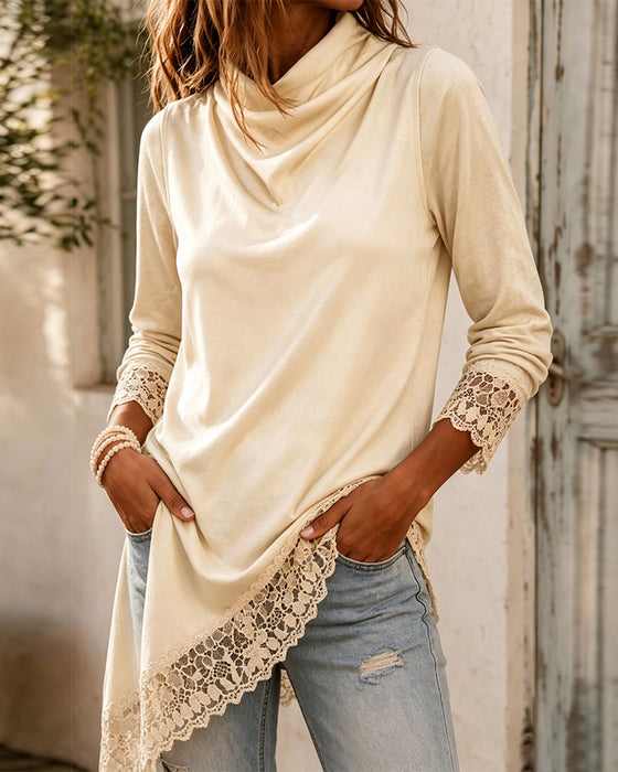 Topp Mock Neck Blonder Patchwork Uregelmessig