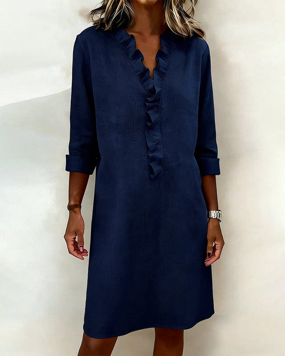 Kjole Rysjet V-Hals Ensfarget