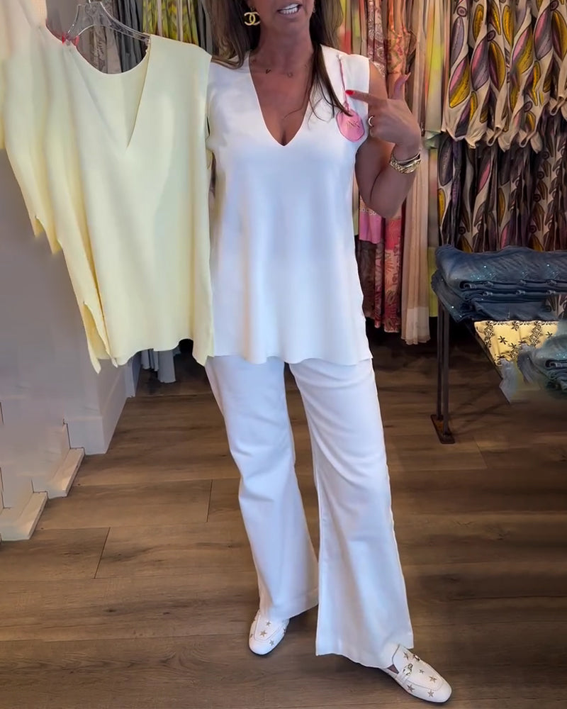 Tank Topp V-Hals Ermeløs Solid