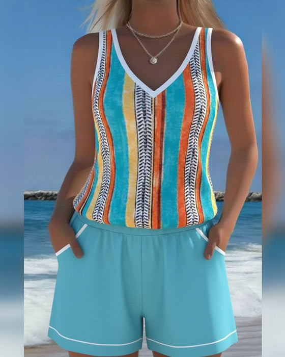 Tankini Badedrakt V-Hals Trykt
