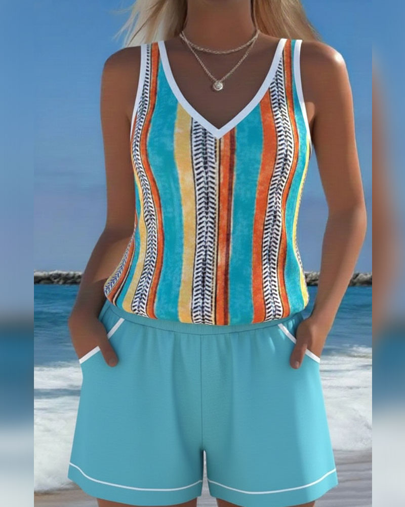 Tankini Badedrakt V-Hals Trykt
