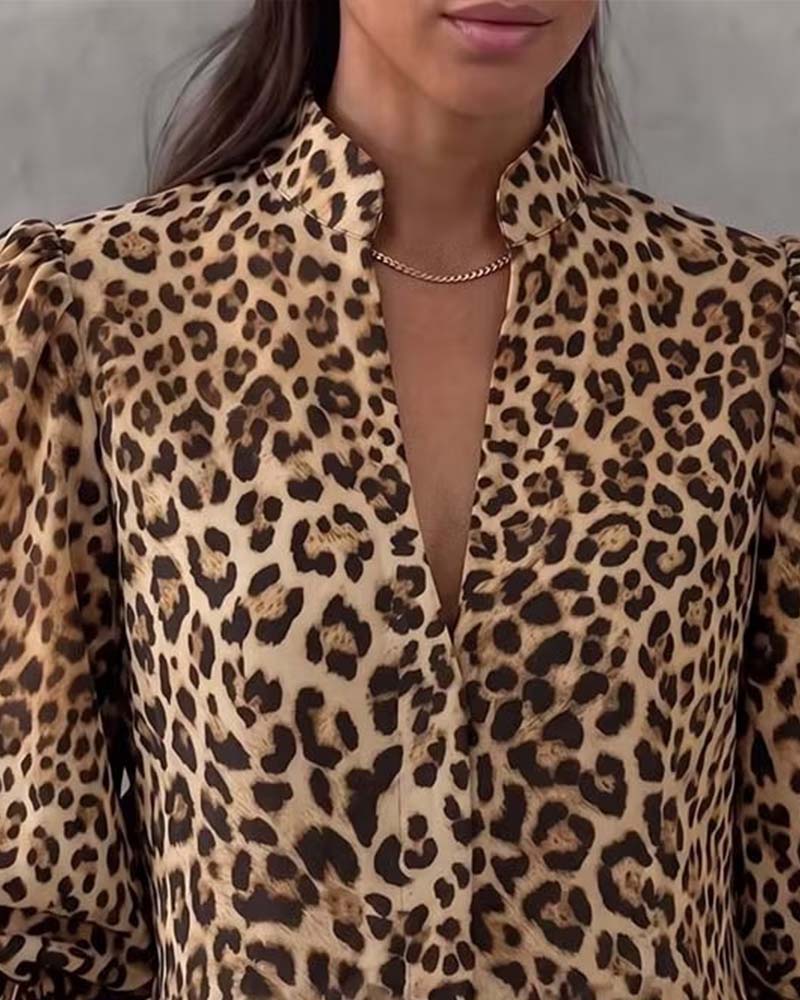 Bluse Leopard Ruffle Casual
