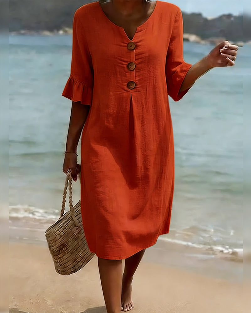 Kjole Knepp Rynkete Erm 100% Bomull