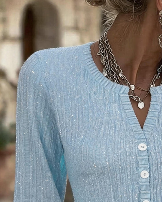 Bluse Elegant Trekvart Erme Knappefront