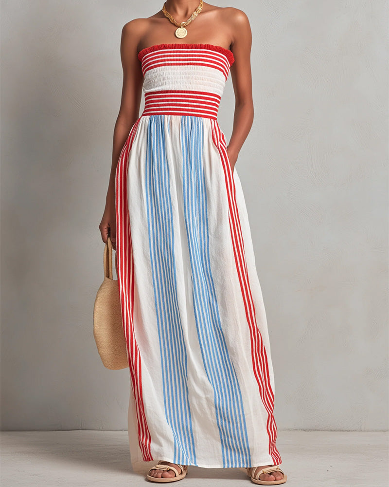 Kjole Ermeløs Fargerik Stripe