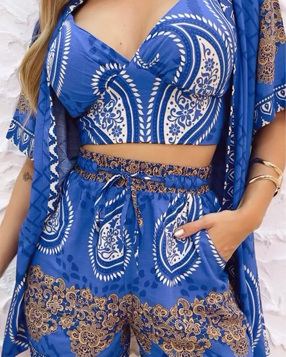 Badedrakt elegant paisley print tredelt