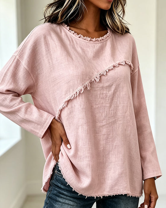 Bluse Rundhalset Solid Uregelmessig