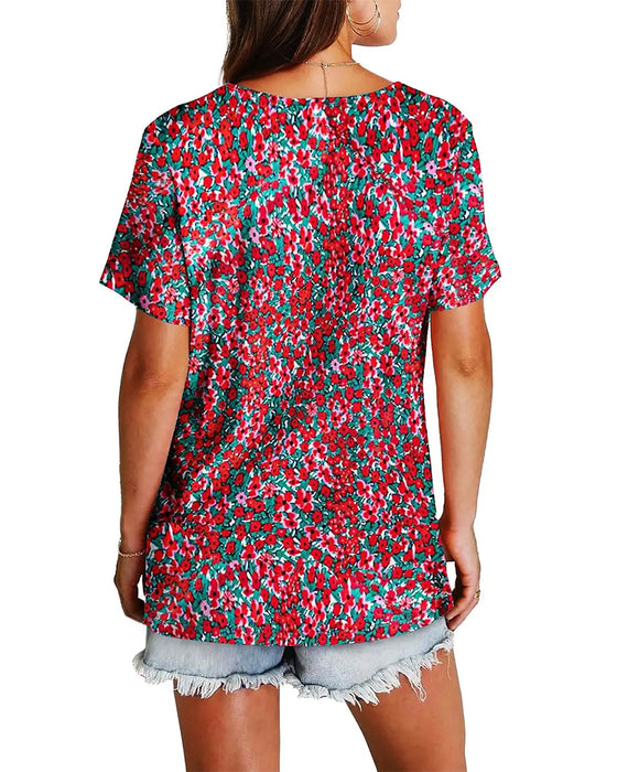 Bluse Blomstret V-Hals Kortermet