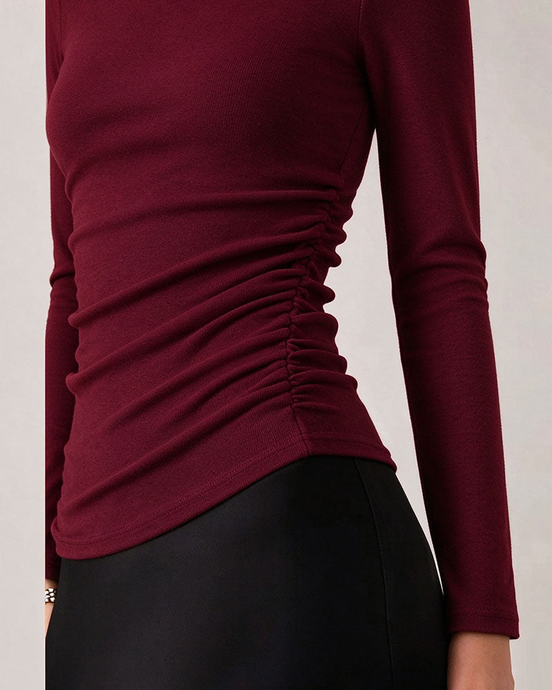 Topp Halv Turtleneck Side Rynket Base