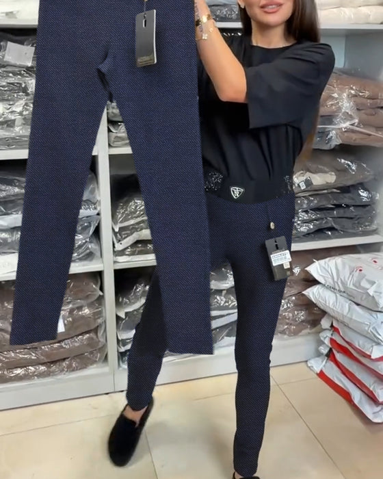 Stilfulle Bukser I Ensfarget Stretch