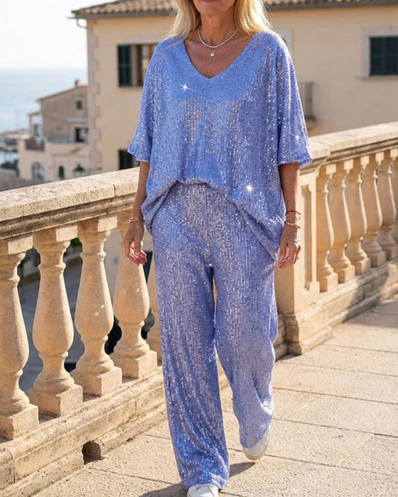 Sett V-Hals Paljett Stil