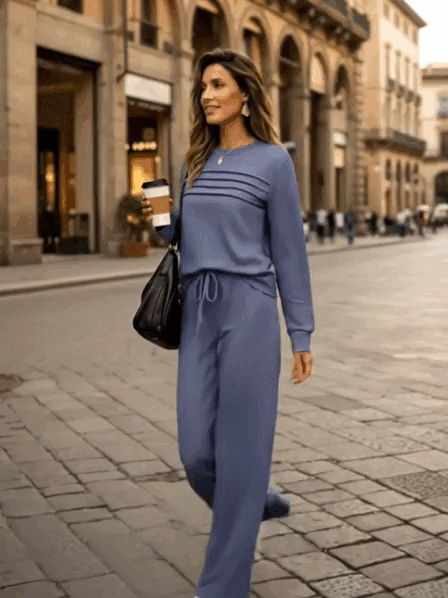 Sett Dames Rundhals Topp og Tettsittende Bukser med Snøring