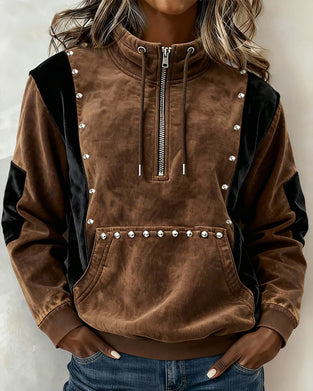 Sweatshirt Glidelås Fargeblokk Avslappet