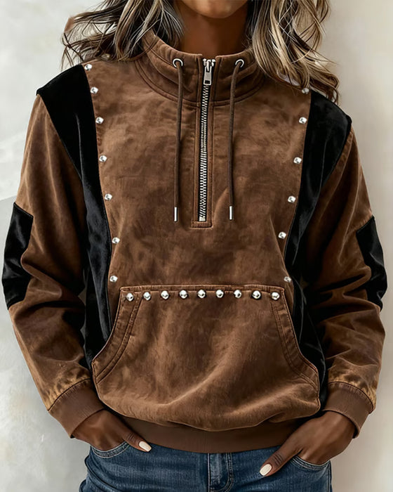Sweatshirt Glidelås Fargeblokk Avslappet