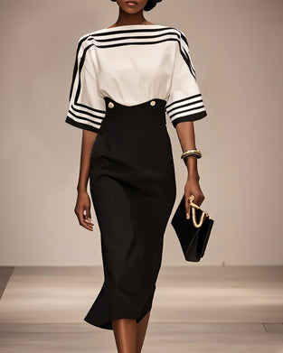 Kjole Stilfull Stripet Kontrast Midje