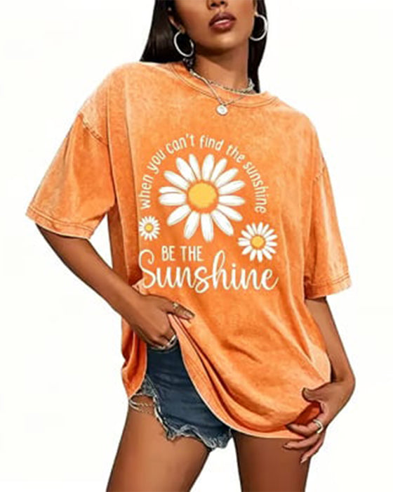 Casual T-Shirt Daisy Trykk Rundhalset