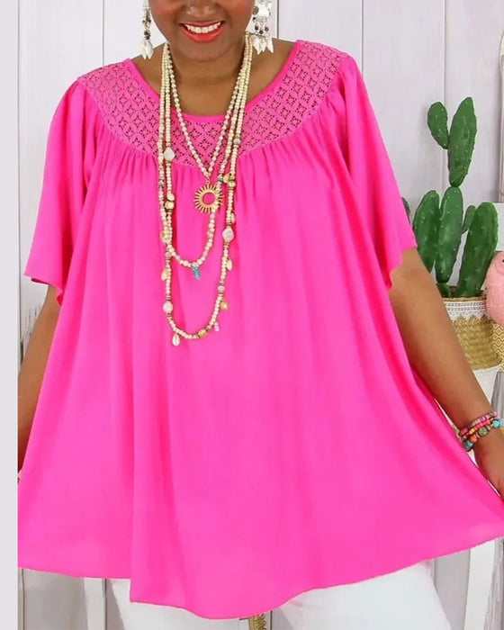 Bluse i Ensfarget Løs Passform