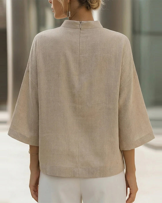 Bluse Ståkrage Trekvart Erme Solid