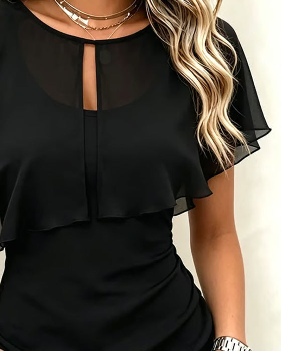 Topp Utsparing Selere Ruffle Solid Farge