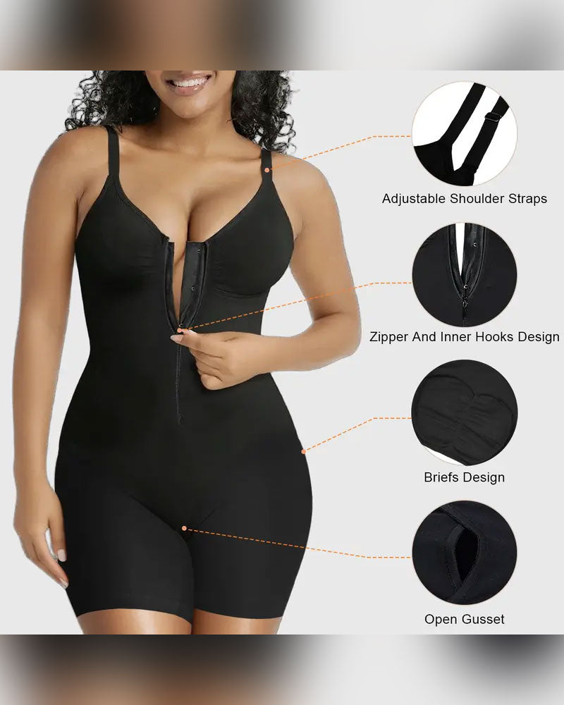 Shapewear for Kvinner Magekontroll Bodysuit Glidelås Komfort Ultra Stretch Stoff