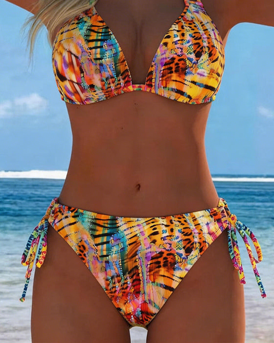 Bikini Fargerik Leopard Trykk Halterneck