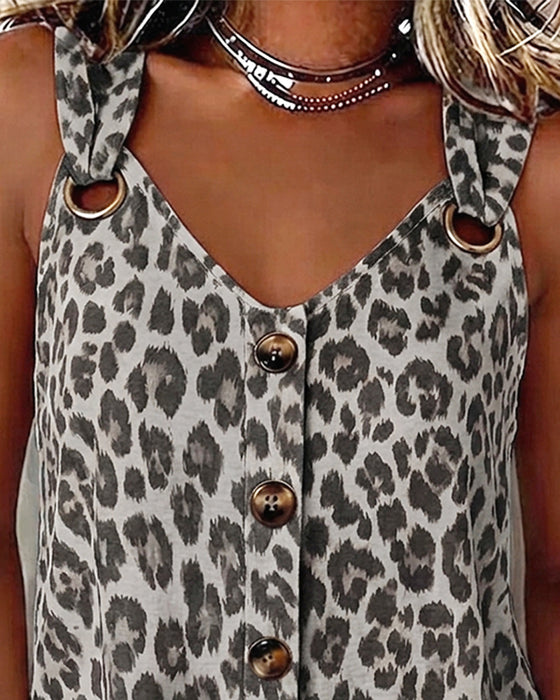 Tank Top Leopard Spagettistrap Knapp Metallspenne