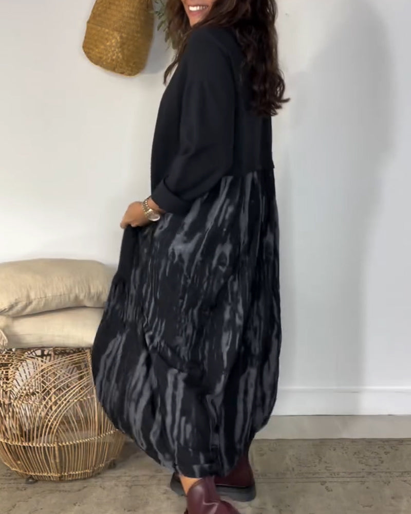 Kjole Rund Hals Uregelmessig Lappeteppetrykk