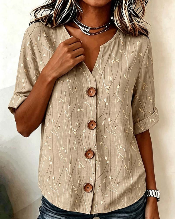 Bluse Mini V-Hals Knapp Casual