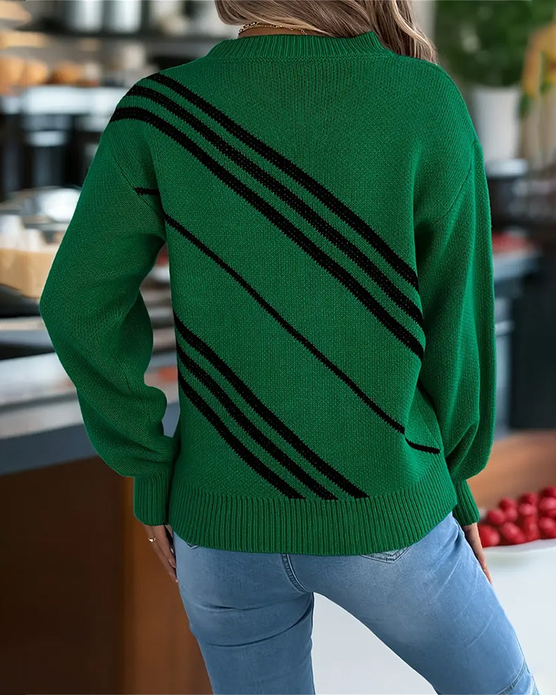 Genser Diagonal Stripet Rund Hals