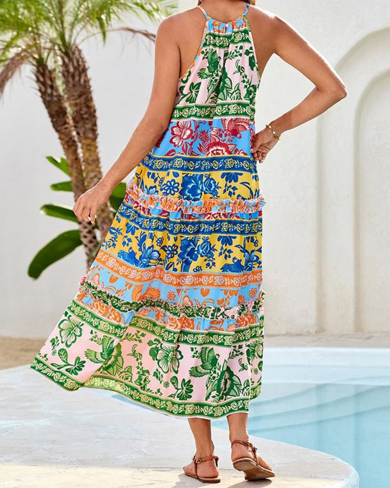 Kjole Trykt Kontrastfarge Ermerløs