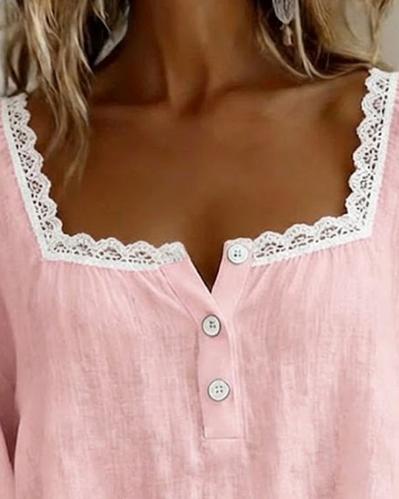 Bluse Med Firkantet Hals Blonder Pufferm