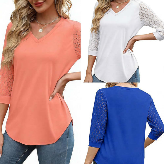 Sett Hul Trekvart Erme Solid Farge Topp