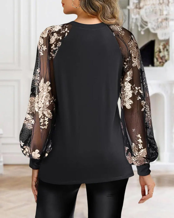 Moderne Langermet Bluse Med Rund Hals
