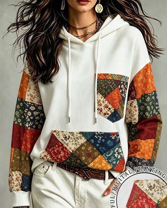 Hoodie Patchwork Trykk Hetter