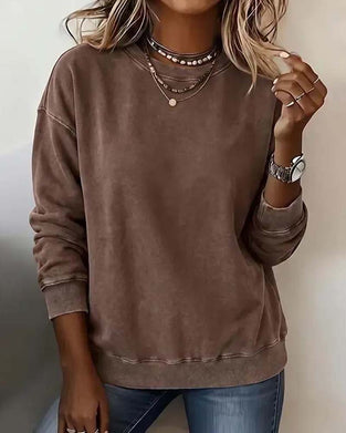 Sweatshirt Rund Hals Falt Skulder Lang Erm Løs