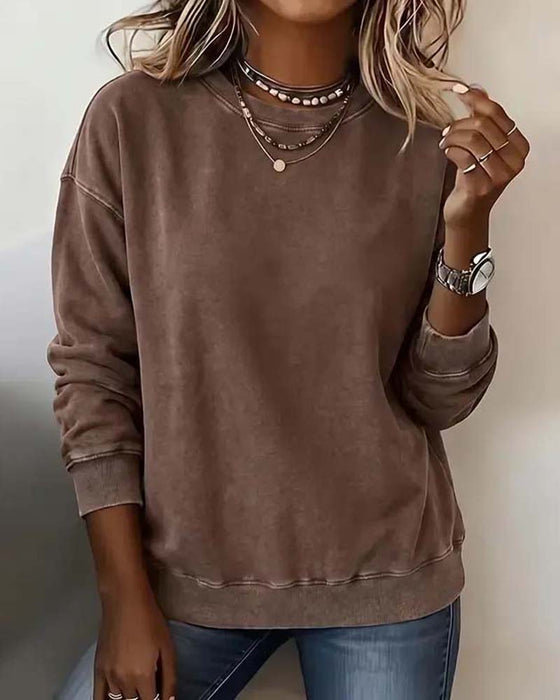 Sweatshirt Rund Hals Falt Skulder Lang Erm Løs