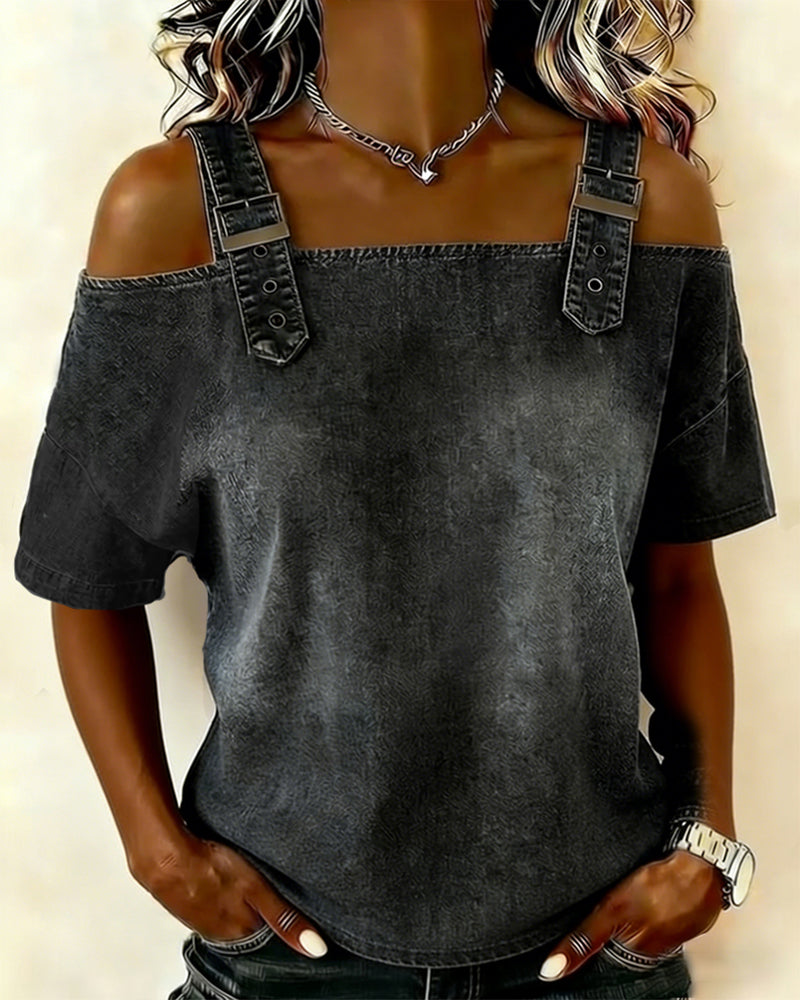Bluse Off-Shoulder Med Skulderstropp Denim